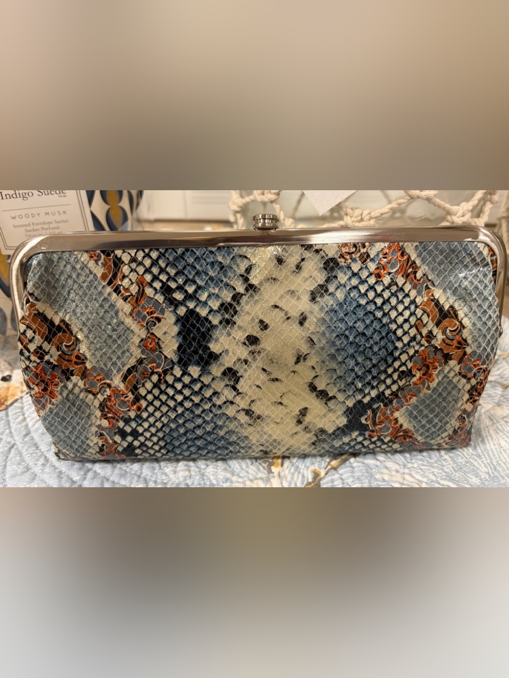 Hobo Lauren Blue Snake-Print Clutch Wallet